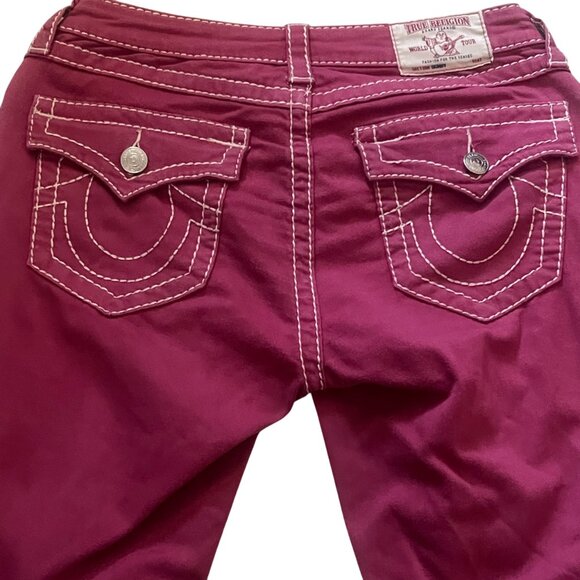 True Religion World Tour Women’s White Stitching Section Skinny Red Jeans 27 - Picture 6 of 8